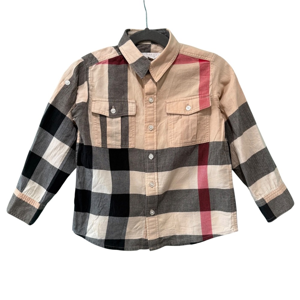 Burberry Beige Black Red Plaid Button-Down Kids Shirt
